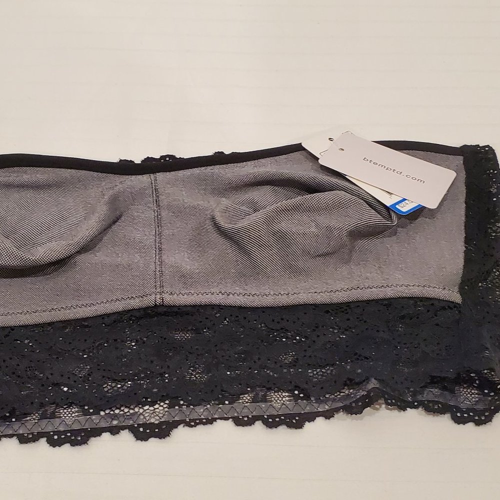 B’temptd Women Strapless Bra-Size XL-Grey-Black Lace-Modern Goth-Sexy Grunge-NWT